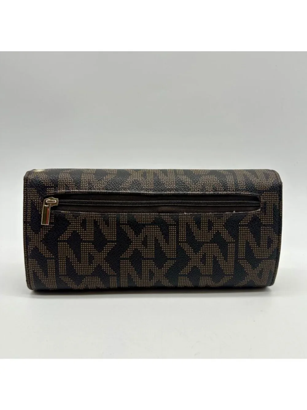 Nxxn Brown Monogram Print Pebbled Faux Leather Wallet